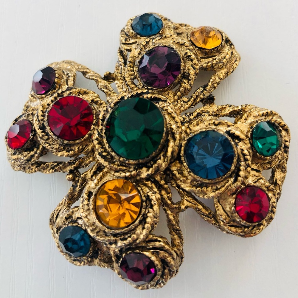 Neiman Marcus Renaissance gemstone cross❣️HOST PICK Multicolor rhinestones Gold - Picture 6 of 16